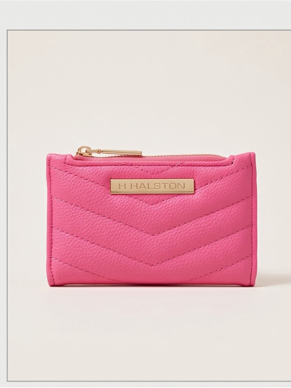 H by Halston Pink Quilted Leather Card Case with Gold Plaque
